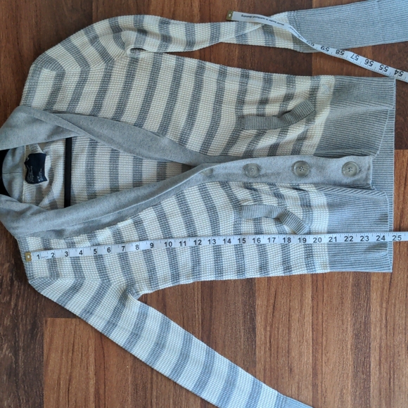 American Eagle Grey Stripe Thermal Sweater Long Cardigan AE Tunic Vintage Preppy - Picture 2 of 10